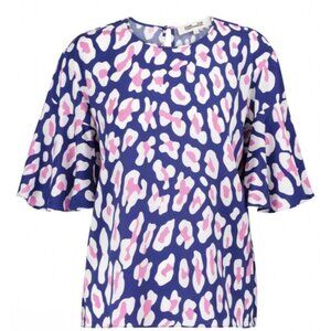 Diane Von Arlene Top Size 0 March Leopard Large Fit Blue NWT Furstenberg